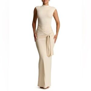 Naked Wardrobe Oatmeal Maxi Dress w/ front tie